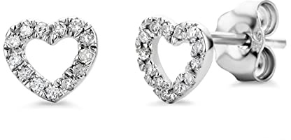 Miore Ohrringe Damen Herz Weißgold 9 Karat / 375 Gold Ohrstecker Diamant Brillianten 0.08 ct