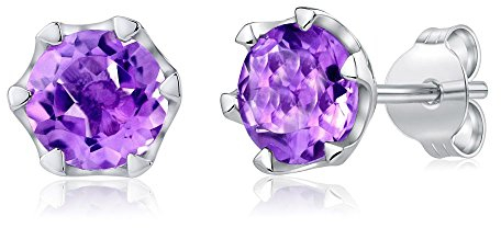SILVEGO Damen Ohrringe aus 925 Sterling Silber mit echtem Amethyst 6 mm Ohrstecker