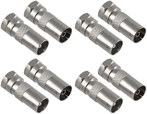 POPPSTAR 8x SAT Adapter Koax Antenne (4x F-Stecker auf IEC Antennenstecker, 4x auf Antennenbuchse), Coax Kupplung für Koaxialkabel - Antennenkabel, silber
