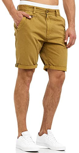 Indicode Herren Cuba Chino Shorts mit 5 Taschen aus Baumwollgemisch | Bermuda Sommershorts für Männer Amber, M