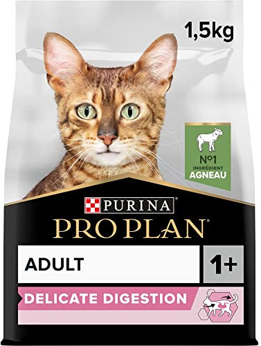 Purina Pro Plan | Erwachsene 1+ Delicate Verdauung | Reich an Lamm | Trockenfutter | Katze | 1,5 kg Beutel