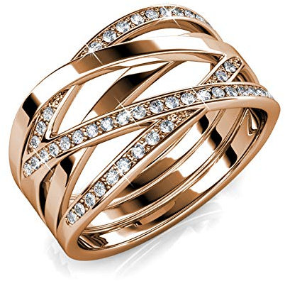 MYC-Paris - Criss Cross Ring - Hochwertiges Messing + 18K vergoldet - 50 hochwertige österreichische Kristalle ø 1 mm - Geburtstagsgeschenk, Muttertag, Weihnachtsfarbe Roségold, Größe 52