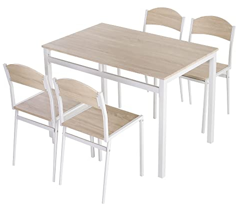 HOMCOM 5-teilige Essgruppe Esstisch mit 4 Stühlen Platzsparend Küchentisch-Set Sitzgruppe für Esszimmer, Küche, Grau+Weiß