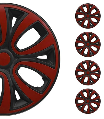 OMAC 4X Radkappen Radzierblenden Radblenden 14 Zoll Stahlfelgen Matt Schwarz-Rot