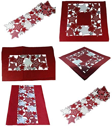 Westernlifestyle Tischläufer Tischdecke Mitteldecke Tischband Weihnachtsdecke gestickt Sterne Rot Silber grau (30 x 50 cm)