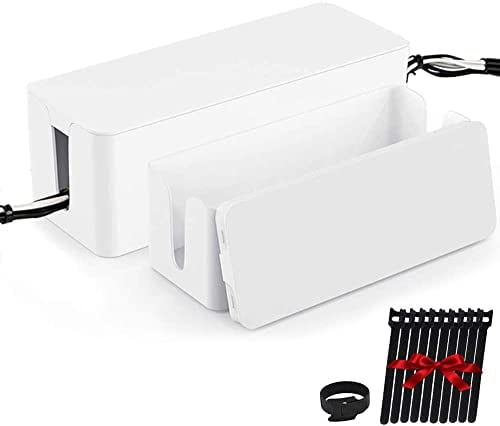 Powerking Cable Tidy Box, Under Desk Cable Management Organiser Box Storage Cover, Computer, USB Hub Cord Storage and Holder to Cover and Hide & Power Strips & Cords(2 Set White)