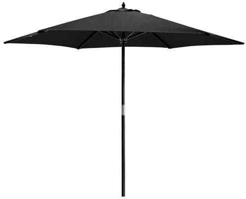 Harbour Housewares Jardin Parasol - Grand 6 nervuré Toile Pare-Soleil avec Poteau en Bois - Poulie Operated - Noir - 2.68m