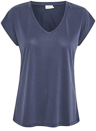 KAFFE T-Shirt KAlise Damen T-Shirt Kurzarm V-Ausschnitt Basic Shirt XS, Midnight Marine