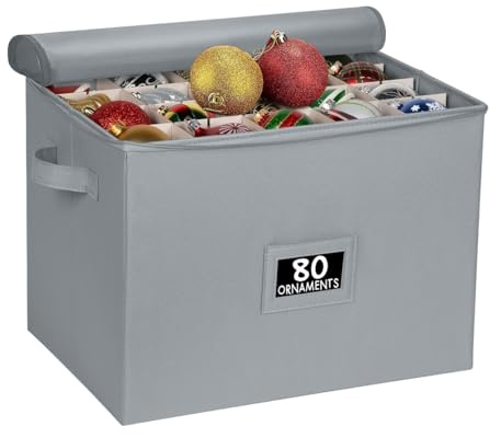 Christmas Ornament Storage Container with Dividers – Extra Large Box Stores Up to 80-3 Ornaments, Convenient, Adjustable Heavy Duty Durable 600D, Organizer Bin to Protect and Store Holiday Décor