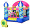 Outsunny Aufblasbare Hüpfburg mit Korb für 2 Kinder Burg Springburg mit Gebläse Spielburg Spielhaus für 3-12 Jahre Oxford-Gewebe, Polyester-Gewebe Mehrfarbig 195 x 195 x 215 cm