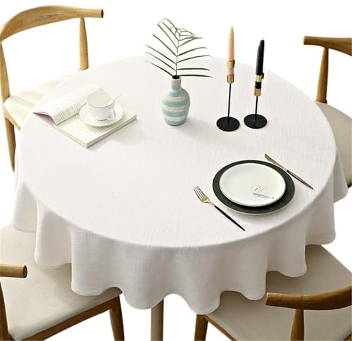Schwere Runde Tischtuch, Dekorative Einfarbige Tischdecke, Baumwolle Leinen Tischdecke für Küche Esszimmer Haus Tischdekoration, Creme, Rund - 140 cm