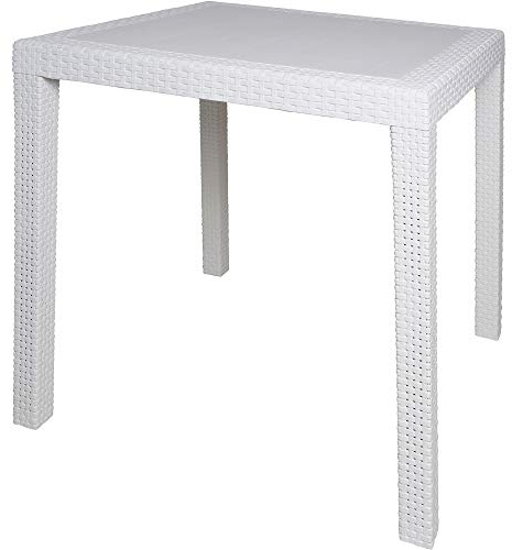 Dmora - Außentisch Agrigento, quadratischer Gartentisch, fester Couchtisch mit Rattan-Effekt, 100 % Made in Italy, 79x79h72 cm, Weiß