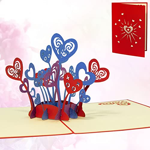 LINPOPUP®, LIN17726, POP UP Karte - 3D Grußkarte zur Hochzeit Verlobung - 3D Klapp-Karte Herz-Blumen - Valentine - Hochzeits-Glückwunsch - Hochzeit, N296