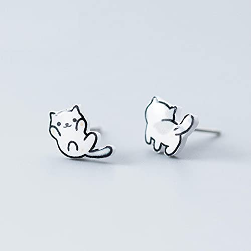 LOKILOKI Lindos Aretes Pequeños con Forma De Gato De La Suerte para Niña Y Niño, Plata De Ley 925, Joyería Encantadora, Regalos, Accesorios De Moda