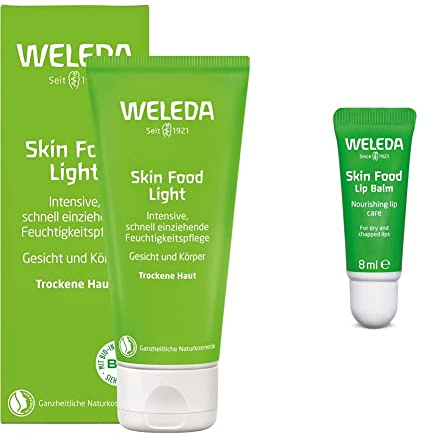 WELEDA Bio Skin Food Light Feuchtigkeitscreme & Bio Skin Food Lip Butter, Naturkosmetik Lippenpflege aus Bienenwachs & Sonnenblumenöl bei trockenen Lippen