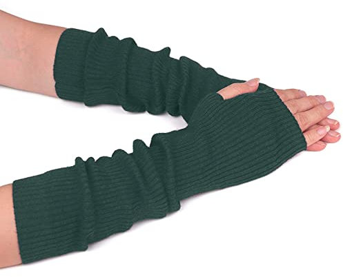 fingerless gloves arm warmer mittens long sleeve knitted gloves for women cuff knitted wool arm thin sleeves long knitted mittens gloves casual warm soft women gloves, Green