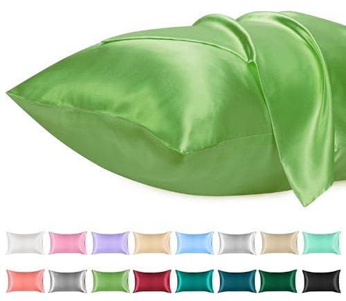 Lirex Satin Kissenbezug, 2er Pack Weiche Volltonfarbe Mikrofaser Seide Kissenbezug, Umschlag Verschluss Knitterfrei Verblassen Beständig Atmungsaktiv (Hellgrün, 50 x 75 cm)