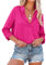 NONSAR Elegante blusa de satén y mangas largas para mujer, camisa con cuello en V, blusa de oficina de estilo casual, Rosarot, XXL