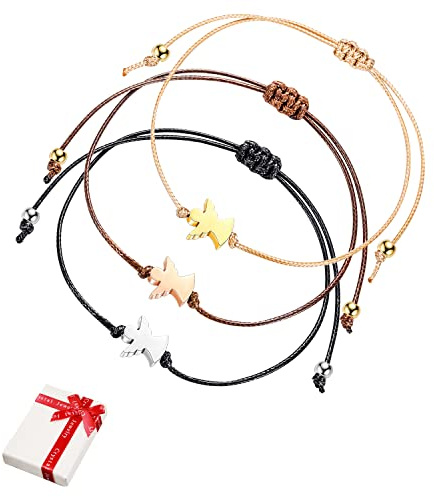 3 Stück Schutzengel Glücksarmband Set, BFF Freundschaft Damen Armbänder Stoff Zum Zuziehen Engel Glücksbringer Armband Geschenk für Teenager Mädchen Frauen Beste Freundin Taufe Kommunion Geburtstag