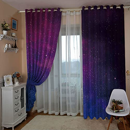 ZAPVI Fenster Vorhang Schlaufen-Vorhang Lila & Sternenhimmel Dekorative Gardine Schlaufenschal Fenster-Schal 2er Set Größe:2 x B168 x H229cm