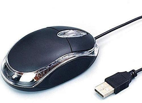 Lutiore USB Wired Optical Mouse, Black, Small, 1000 DPI, 3 Button, Ambidextrous, for Office Use, Plug and Play, Corded Electric, Universal