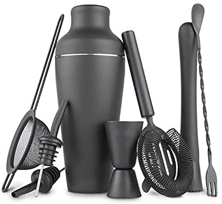 hansum Cocktail Shaker Set 8Pcs Stainless Steel Matte Black Bartender Set Cocktail Making Kit