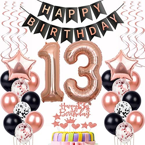 Luftballon 13. Geburtstag Dekoration Rose Gold Schwarz Geburtstagsdeko 13 Jahre Tortendeko Geburtstag 13 Mädchen,Happy Birthday 13 Mädchen