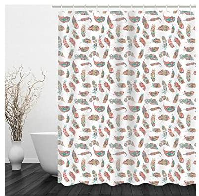 Whoiy Duschrollo Rot, Badewannenvorhang 150X200cm Polyester Badegardinen Federn Form Grün für Badezimmer