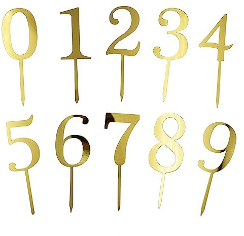 0-9 Number For Cake Topper, 20 Pcs Shiny Gold Number Cake Toppers for Birthday Party Wedding Anniversary
