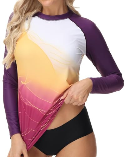 VAYAGER Maglia da nuoto da donna con protezione UV, a maniche lunghe, ad asciugatura rapida, UPF 50+, per acqua, spiaggia, surf, nuoto, Viola, M