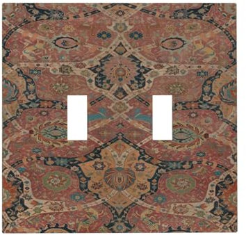 Sghxwp Dekorative 2-Gang-Lichtschalter-Abdeckungen, antikes Textil, Vintage-Tapisserie-Druck, Doppel-Kipp-Wandplatte, doppelte dekorative Schalterplatte, elektrische Frontplatte für