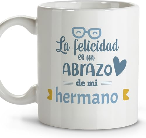 LolaPix Regalo hermano cumpleaños. Tazas de café originales. Tazas originales para regalar. Regalo hermano. Regalos para hermanos. Taza cerámica 330 ml.