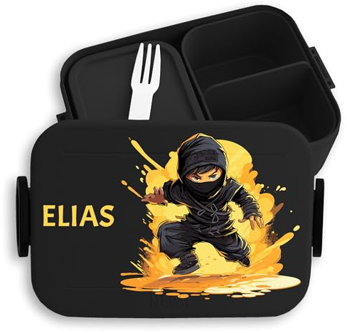 Kinder Bento Box Midi Lunchbox für Mepal Bentobox - Ninja Schattenkrieger Kampfstil - 900 ml - Schwarz - jausenbox junge schule brotbox brotdose vesperbox brotzeitbox brotbüchse brotdosen schulbox
