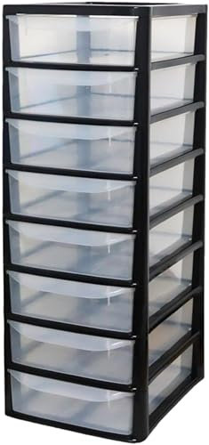Slim Storage Drawers Tower Unit Office Desktop Tabletop Home School Garage Portable Desk Organizer 2|3|4|6|8 Tiers - A4 Plastic Small Black/Clear