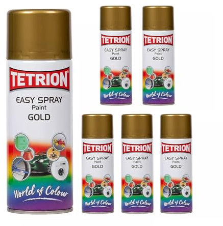 Tetrion Easy Spray Paint Gold 400 Ml- Multipurpose Spray, 6 Pack for Metal, Wood, Ceramic & Plastic - Quick-Dry Interior Exterior Use