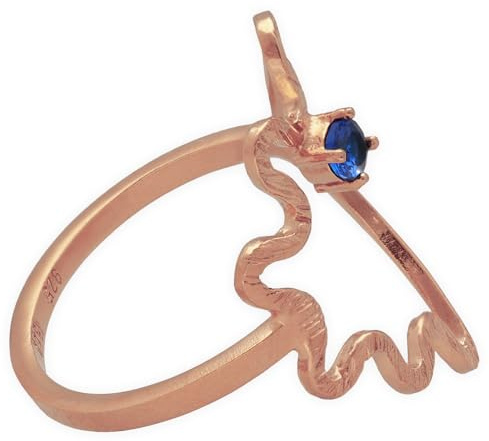 925 Sterlingsilber Ring für Damen - Seerose Motiv mit Roségold Beschichtung und blauer Zirkonia, naturinspiriertes ausdrucksstarkes Schmuckstück in Größe 20, handgefertigt von Emmanuela