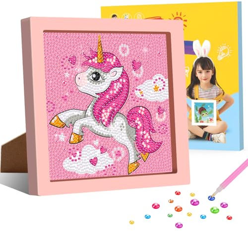 GHHKUD Kit de arte de diamantes con marco para niños de 6 a 12 años, pintura de unicornio 5D, juego de manualidades de cristal, regalo para niñas y niños (7 x 7 pulgadas)