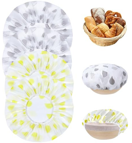 Nadisean 4Pcs Bowl Covers for Bread Proofing, Plastic Bread Proofing Cover, Reusable Bowl Covers with Elastic, Dough Bowl Cover, for Sourdough Bread Baking, Rising Dough (Grey, Yellow)