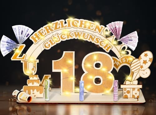 18.Geldgeschenke Geburtstag für Mädchen Junge,18 Geburtstag Geschenke Mädchen Junge, 18 Geburtstag für Mädchen Junge,Geldgeschenke Geburtstag 18 Alles Gute zum mit LED Lichterkette