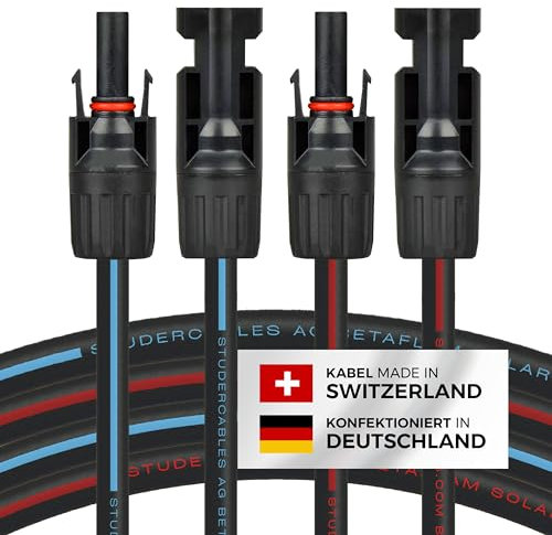 Solarkabel 2 x 2m 4mm² mit Solarstecker (1-30m 4mm²/6mm²) Stecker beidseitig montiert, Solarleitung Verlängerungskabel für PV Photovoltaik Solaranlage Solarpanel Solar Kabel Verlängerung