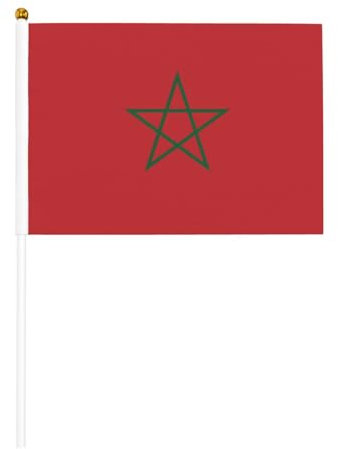 Bandera de Marruecos coloridas banderas de mano, bandera vibrante con mástil, para deportes, olímpicos y celebraciones, París, Francia 2024