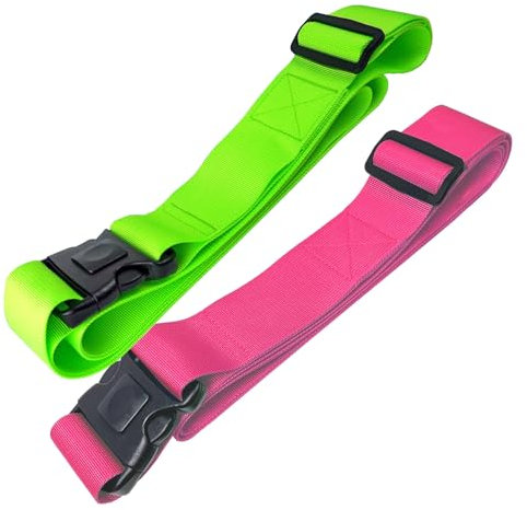 Koffergurte 2 Stück Kofferband mit Verriegelung und Kreuzgurt Funktion | Kofferbänder auffällig 2er Set Gelb-Pink | 5 cm x 205 cm von taschenmann2005