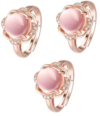 GALPADA 3pièces Bague Quartz Rose Électroplaquée or Rose Design Classique Pour Et Amoureux Anneau Avec Éblouissants