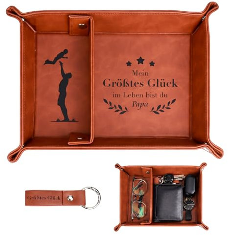 WeiaiziY Funda de Piel Organizador Bandeja de PU Cuero Organizador con 2 Extraíble Compartimentos, Bandeja de Llaves de con Llavero para teléfono, Llaves y Monedas, Papá