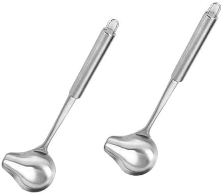 0XBIT Louche à Sauce, 2 Pièces Louche Cuisine, Acier Inoxydable Louche Bec Verseur, Manche Épais avec Crochet, Cuillère Égoutter, pour Ramasser Vin, Boissons, Soupes Sauces