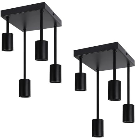 CBJKTX 2ER Deckenleuchte Schwarz Deckenlampe Vintage - E27 Küchenlampe 4 Flammig Retro Metall Hängend Industrial Deckenspots für küche Flur Schlafzimmer Wohnzimmer Bar (ohne Leuchtmittel)