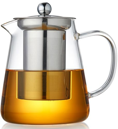 MESNEY 950ml Glass Teapot with Stainless Steel Infuser – Borosilicate Glass Tea Pot for Loose Leaf Tea, Herbal Tea, and Blooming Tea – Elegant Tea Maker with Lid for Home and Office