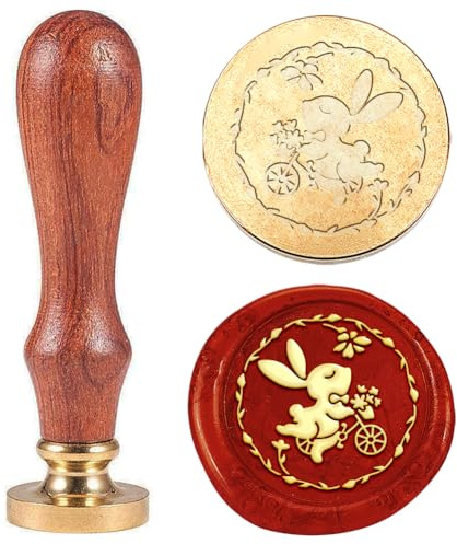 Hobbspring 1 Stück Kaninchen Wachs Siegelstempel Osterhase Wachs Siegelstempel 25mm Vintage Abnehmbarer Messingkopfstempel Mit Holzgriff Für Umschlag Karte Geschenk Dekoration Zurück zur Schule