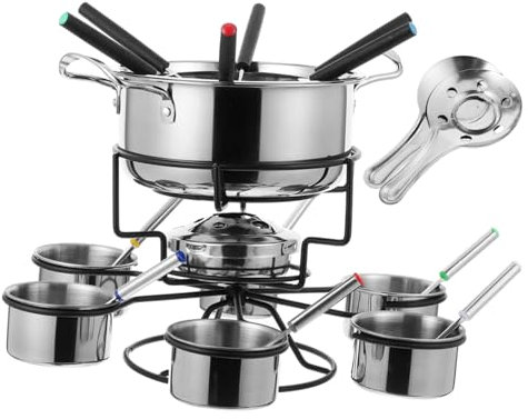 Cabilock 1 Jeu Pot Chaudron Friteuse Plus Chaud Boire Batterie De Cuisine Multi-cuiseur Distributeur Col De Cygne Mélangeur sur Socle Bouilloire Thermique Bouteille Acier Inoxydable Silver