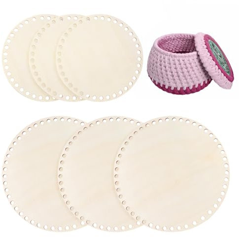 Cobee 6 Stück Gehäkelter Korbboden, Holzboden zum Häkel Rund Taschenboden Korb Korbflechten Korbboden Holz Naturholzkorbboden für DIY Korbflechten Liefert Basteln (15cm, 20cm)